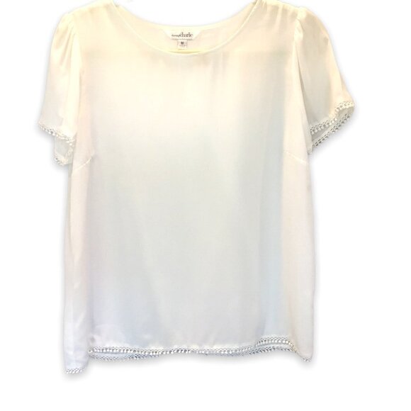 Charming Charlie Blouse Back Wrap Closure White Embroidered Lace Trimmed Medium - Picture 2 of 9